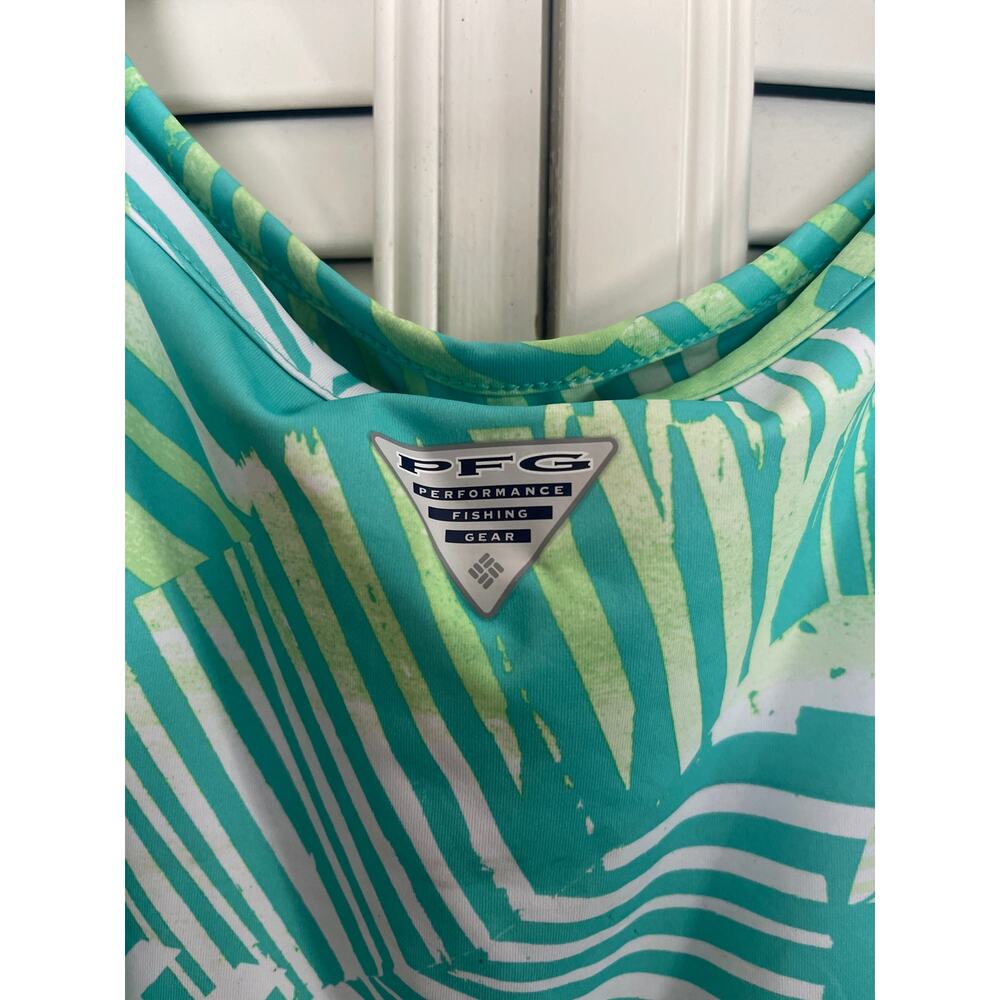 Columbia PFG Freezer III Tank Dress Cooling UPF 50 Blue White Leaf  Size XXL - Picture 5 of 8